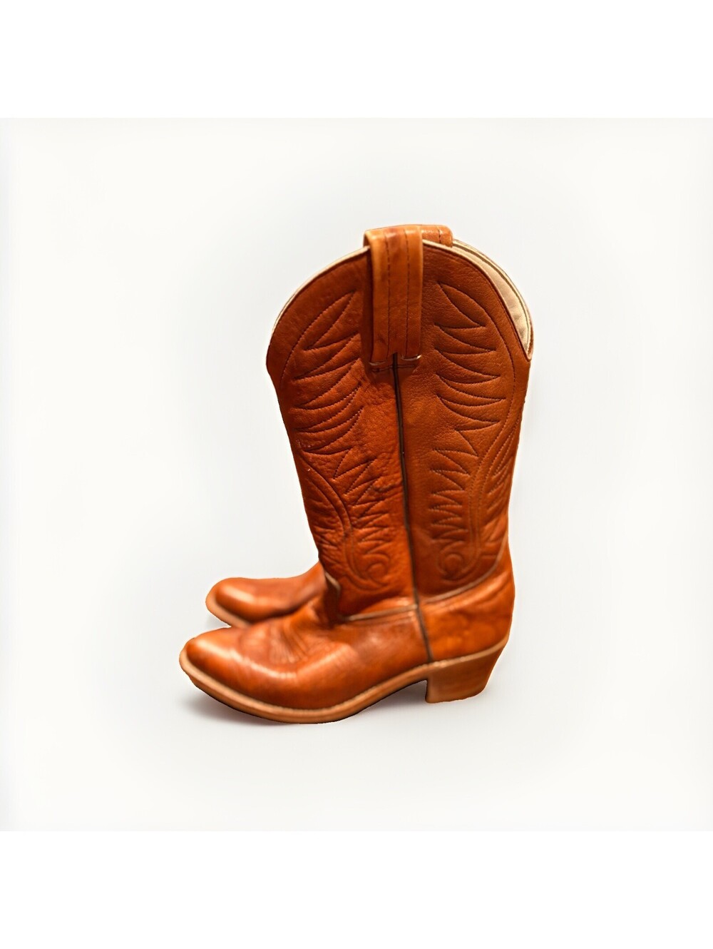 Vintage Dexter men's Tan Embroidered Heeled Cowboy Boots USA Size 8M